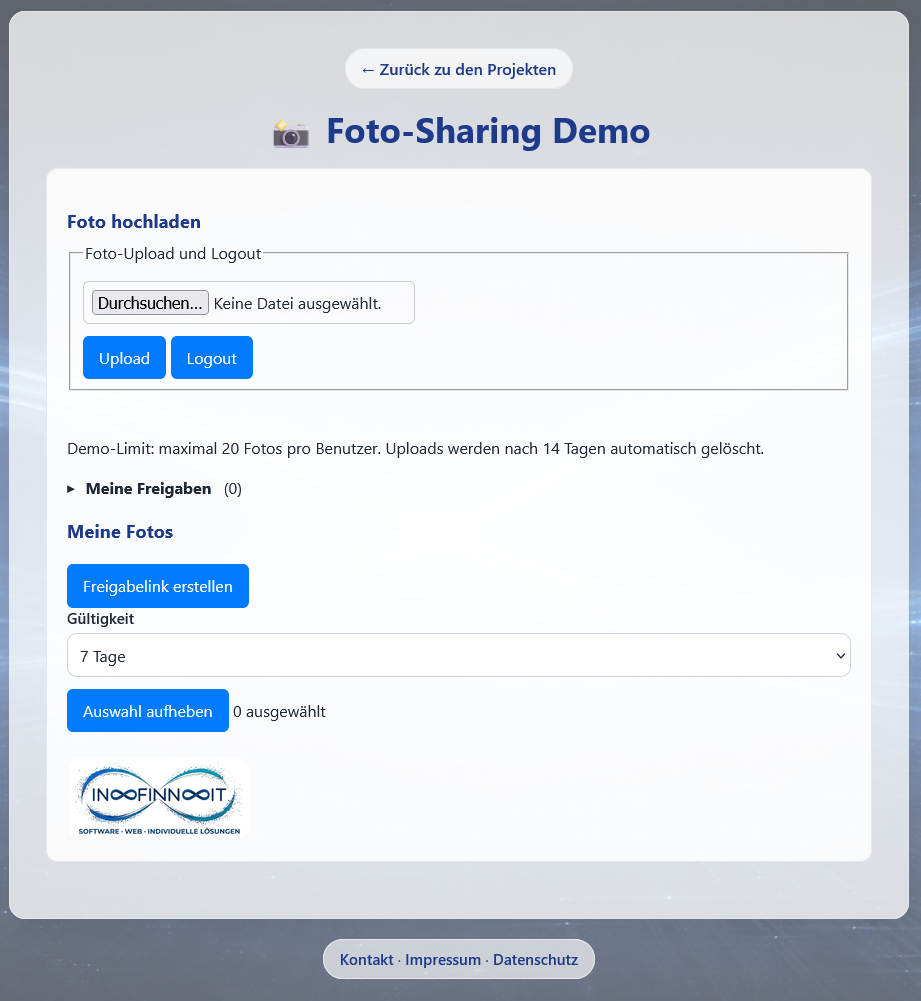 Screenshot der Foto-Sharing-Anwendung