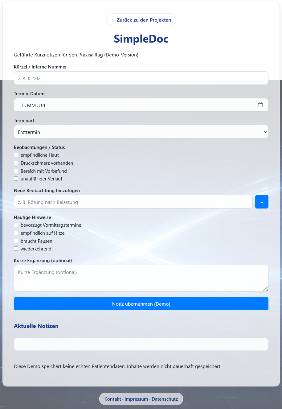 Screenshot der SimpleDoc-Anwendung
